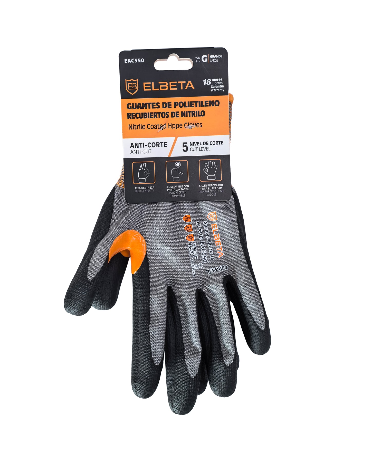 EAC550 Guantes Anticorte A5 - Guantes de Trabajo de Seguridad Premium con Recubrimiento de Nitrilo