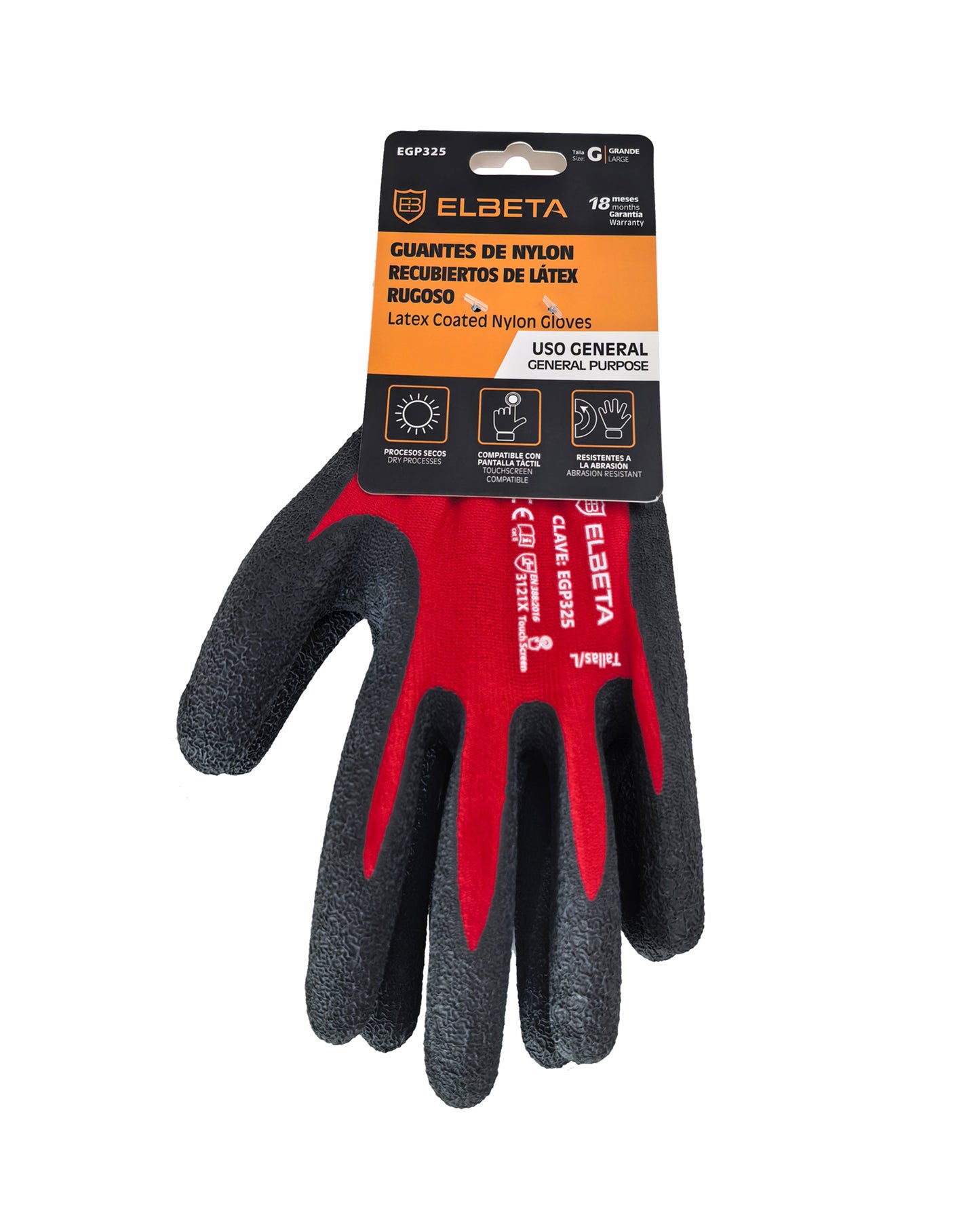 EGP325 Guantes de Trabajo de Nylon con Recubrimiento de Látex - Agarre Ligero para Trabajo Húmedo y General