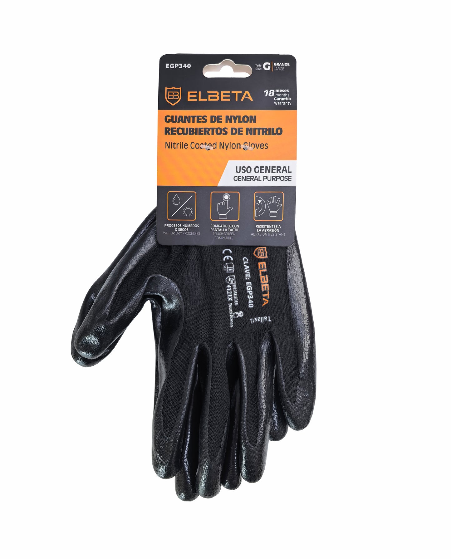 EGP340 Guantes de Trabajo de Nylon con Recubrimiento de Nitrilo - Agarre Superior para Condiciones Húmedas y Aceitosas