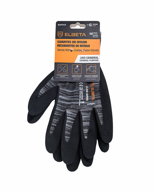 EGP353 Guantes de Trabajo de Nylon con Recubrimiento de Nitrilo Arenoso - Agarre Extra para Trabajo Seco y Abrasivo