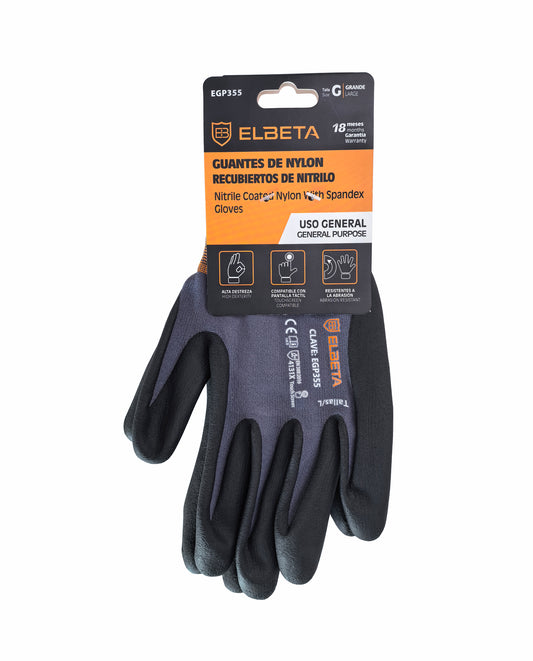 EGP355 Guantes de Trabajo de Nylon Spandex con Recubrimiento de Nitrilo - Ajuste Premium y Flexibilidad