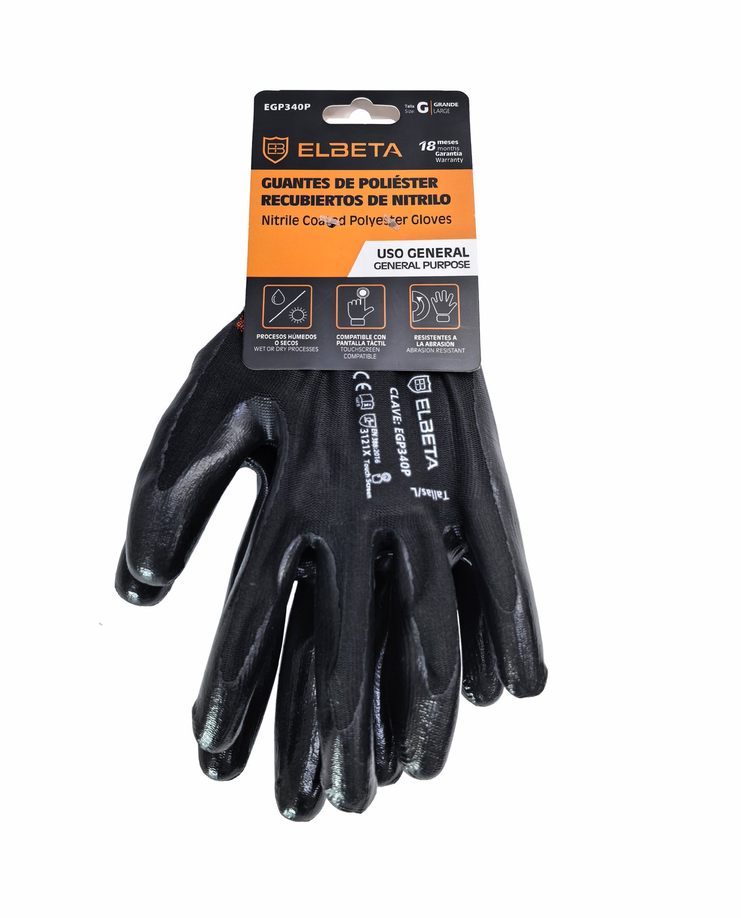 EGP340P Guantes de Trabajo de Poliéster con Recubrimiento de Nitrilo - Agarre y Durabilidad de Trabajo Pesado